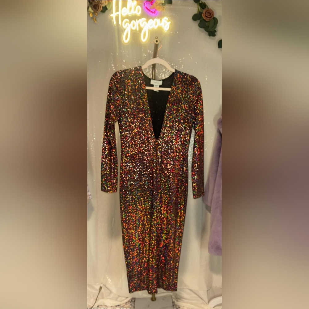 Size L Codigo Multicolored Sequined Midi Length Dress - Picture 4 of 7